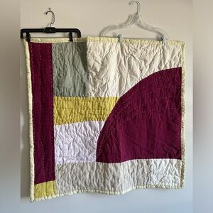 Handmade Linen Throw Blanket Quilt - Purple Green Checkered Picnic Blanket